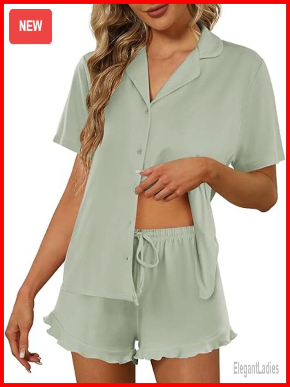 Short Sleeve Pajama Set with Button Down Top and Pants